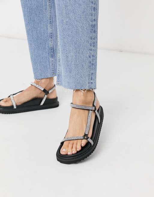 ASOS DESIGN Firecracker diamante chunky sandal in black