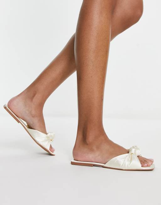 ASOS DESIGN Firefly knot flat sandal in white satin