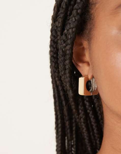 ASOS DESIGN - Firkantede chunky hoop-øreringe i guld- og sølvfarvet blanding - view 1
