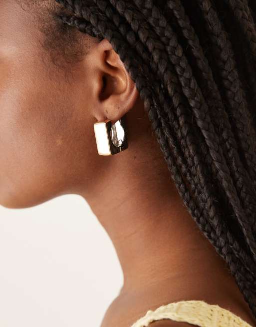 ASOS DESIGN - Firkantede chunky hoop-øreringe i guld- og sølvfarvet blanding, 3 af 3