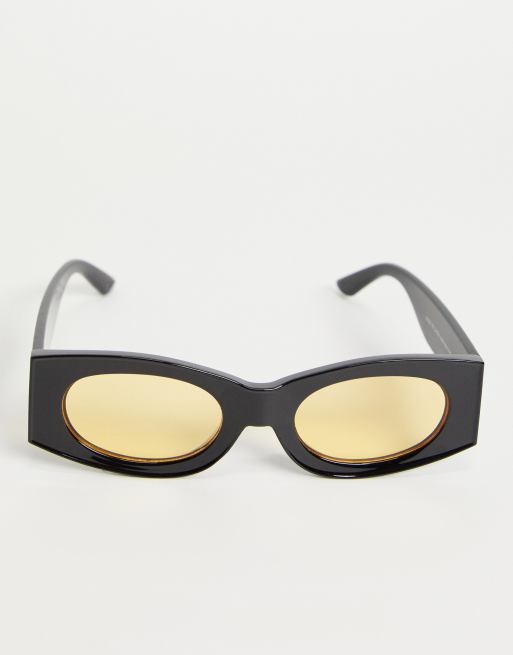 ASOS DESIGN - Firkantede solbriller i sort med ravfarvede glas