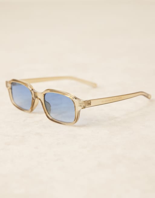 ASOS DESIGN - Firkantede solbriller med blå glas og beige vinklet krystalstel, 2 af 3