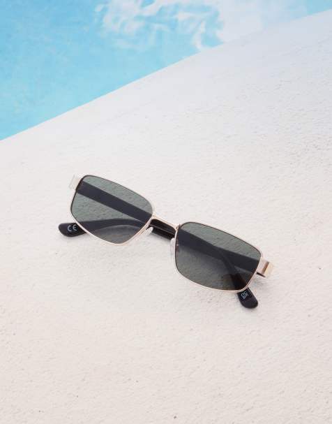 ASOS DESIGN - Firkantede solbriller med guldfarvet metalstel og glas i grøn røgfarve - view 1