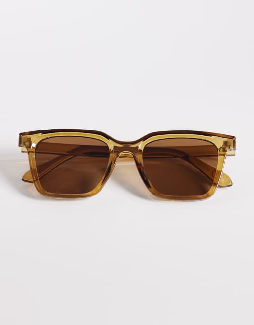 ASOS DESIGN - Firkantede solbriller med ravfarvet krystalstel og brune glas, 3 af 3