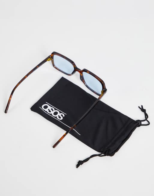 ASOS DESIGN - Firkantede solbriller med stel med skildpaddemønster og blå glas, 2 af 4