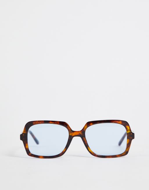 ASOS DESIGN - Firkantede solbriller med stel med skildpaddemønster og blå glas, 3 af 4