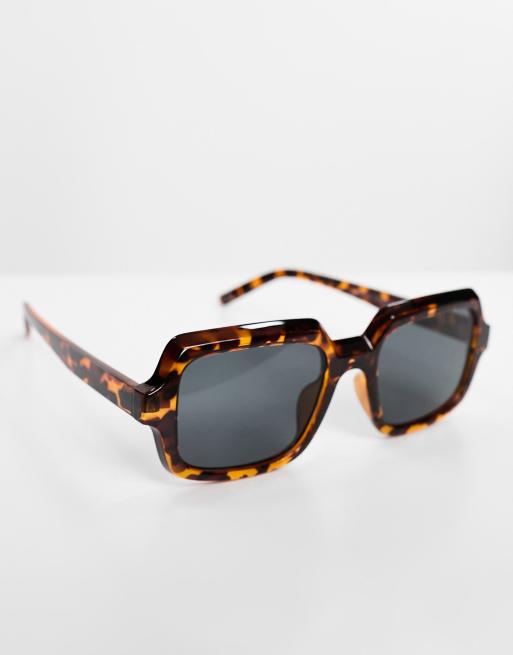 ASOS DESIGN - Firkantede solbriller med stel med skildpaddemønster og sorte glas