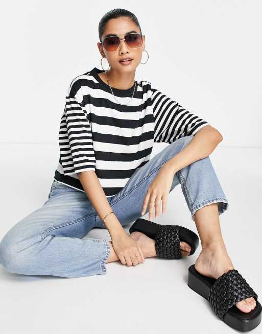 ASOS DESIGN - Firkantet cropped T-shirt i sorte og hvid striber