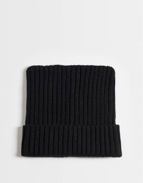 ASOS DESIGN firkantet ribstrikket beanie i sort - view 1