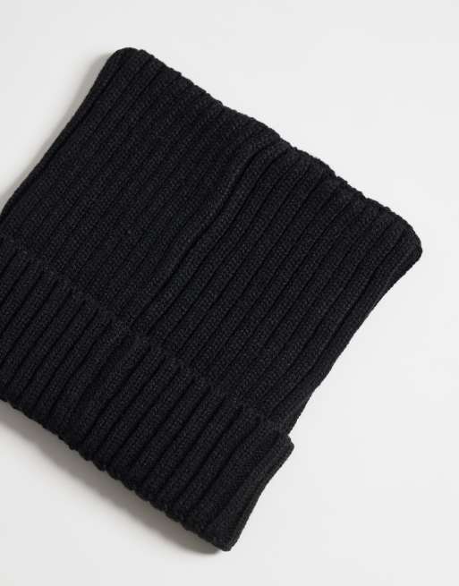 ASOS DESIGN firkantet ribstrikket beanie i sort, 2 af 3