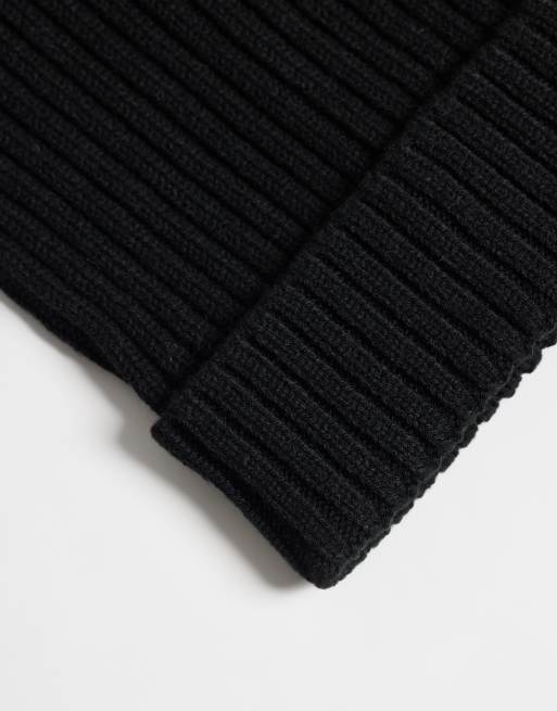 ASOS DESIGN firkantet ribstrikket beanie i sort, 3 af 3