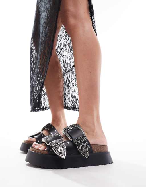 ASOS DESIGN - First-Class - Flade sandaler med dobbelte western-remme i sort, 4 af 4