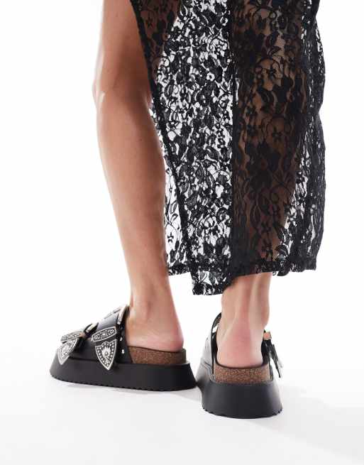 ASOS DESIGN - First-class - Sandali bassi stile western con soletta sagomata e doppia fascetta neri, 2 di 4