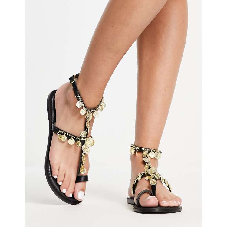 ASOS DESIGN First Date leather coin sandals in black ASOS