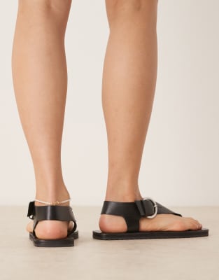 ASOS DESIGN Firth flat flip flops in black leather