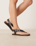 [ASOS DESIGN] ASOS DESIGN Firth toe thong flat sandals in black leather 42 Black leather