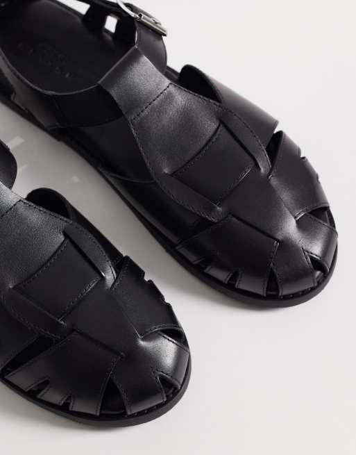 ASOS DESIGN – Fischer-Sandalen aus Leder in Schwarz mit geschlossenem Design, 2 von 4