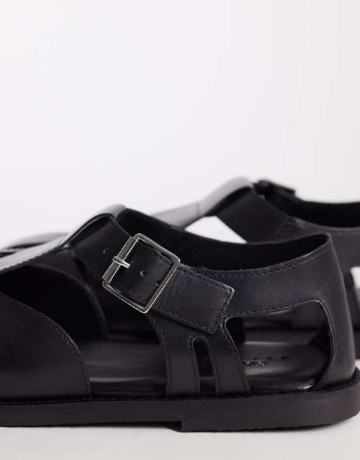 ASOS DESIGN – Fischer-Sandalen aus Leder in Schwarz mit geschlossenem Design, 3 von 4