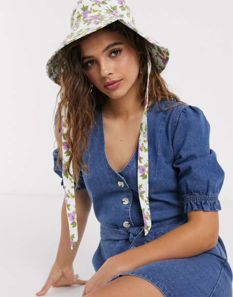 ASOS DESIGN – Fischerhut mit Bindeband und Blümchenmuster