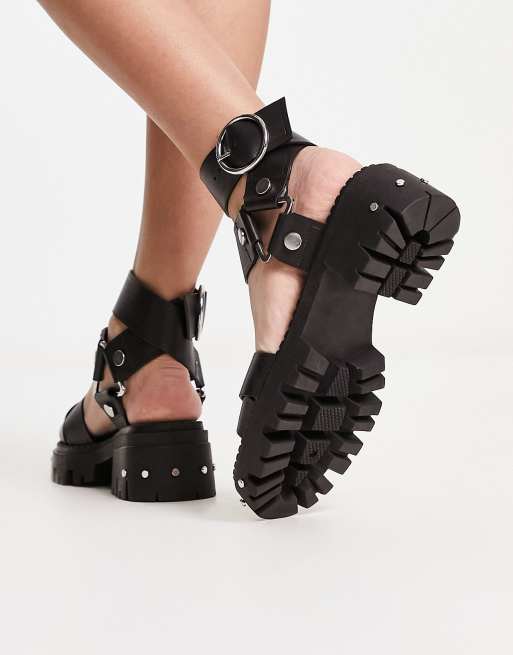 ASOS DESIGN Fisher leather chunky sandal in black