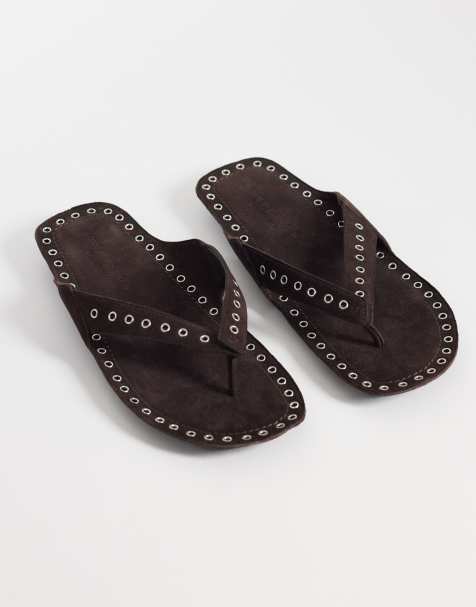 ASOS DESIGN - Fisher - Premium teensandalen met oogjes in chocoladebruin suède - view 1