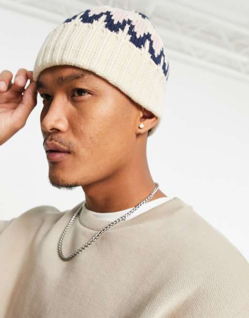 ASOS DESIGN fisherman beanie in fairsile design