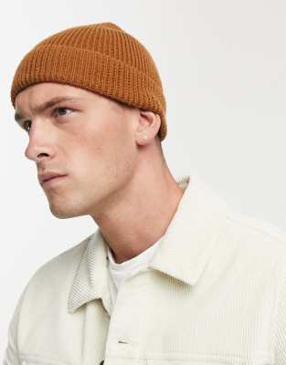 ASOS DESIGN fisherman beanie in tobacco-tan