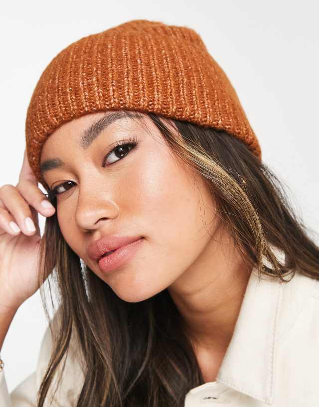 ASOS DESIGN fisherman beanie in tobacco