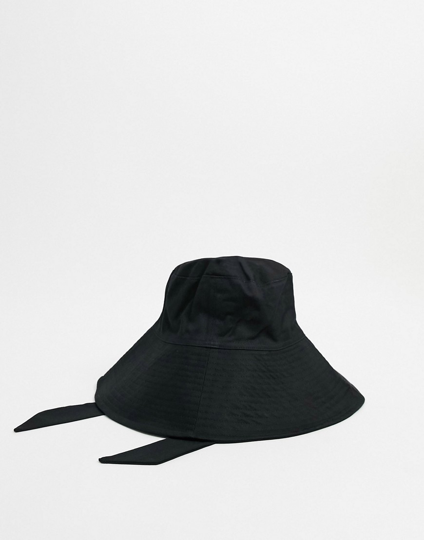 ASOS DESIGN fisherman bucket hat with chin tie in black