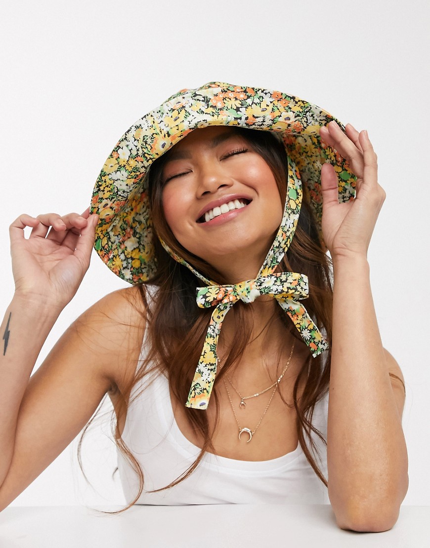 ASOS DESIGN fisherman hat with ties in 70s floral print-Multi