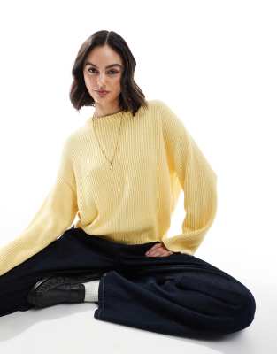 Asos Design Fisherman Knit Sweater In Buttermilk Yellow