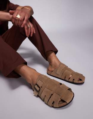  fisherman mule sandals in stone suede