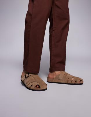 ASOS DESIGN fisherman mule sandals in stone suede