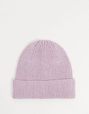 ASOS DESIGN fisherman rib beanie hat in polyester in lilac - PURPLE