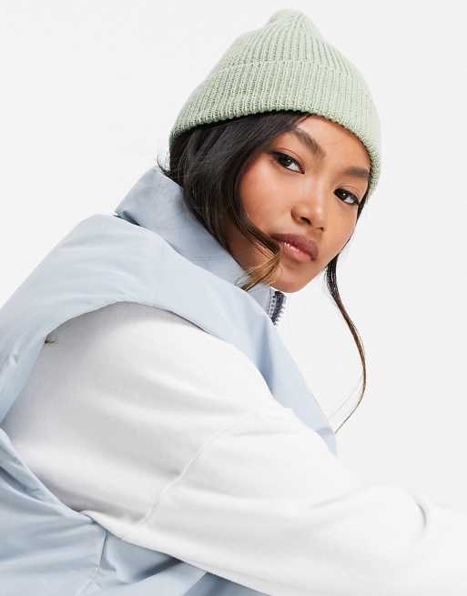 ASOS DESIGN fisherman rib beanie hat in polyester in sage - MGREEN