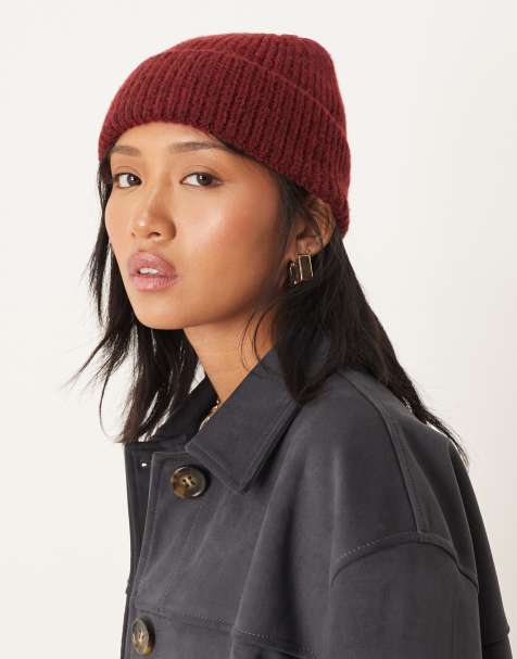 ASOS DESIGN fisherman rib beanie in burgundy - view 1