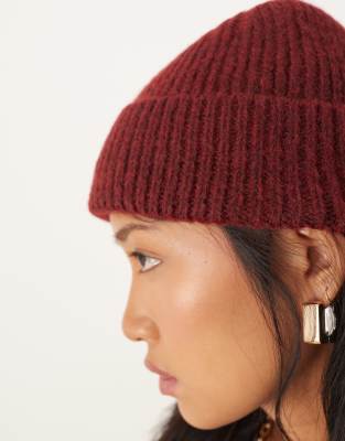 Asos Design Fisherman Rib Beanie In Red