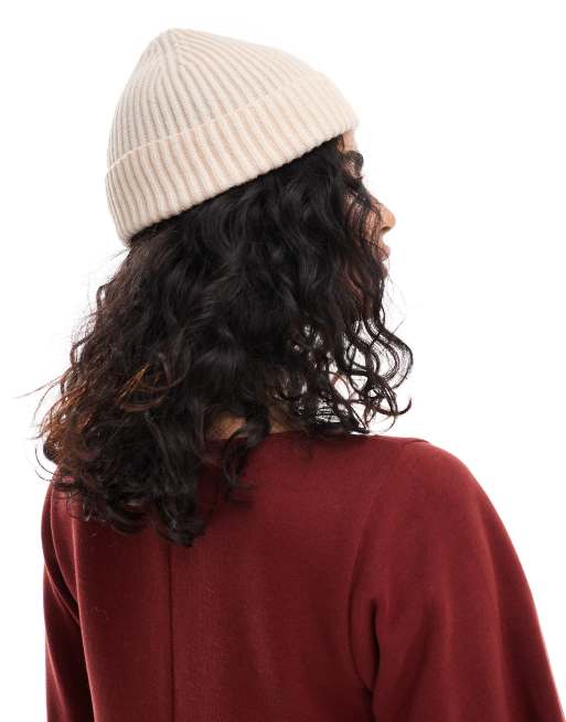 ASOS DESIGN fisherman rib beanie in cream, 2 of 4