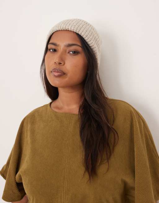 ASOS DESIGN fisherman rib beanie in oatmeal, 2 of 3