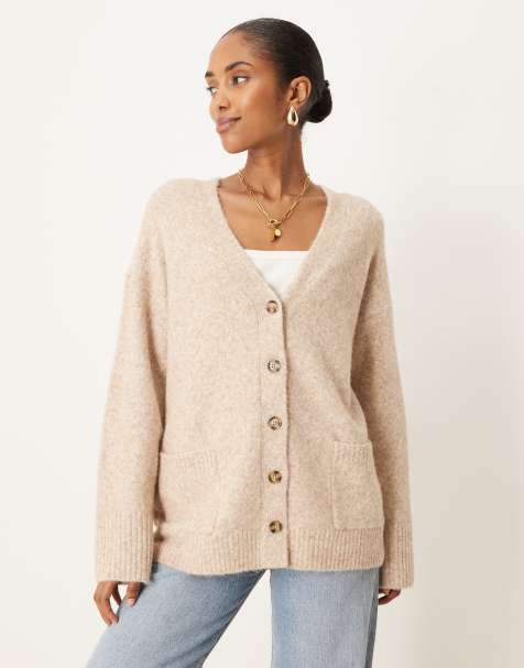ASOS DESIGN fisherman rib boyfriend cardigan in oatmeal - view 1