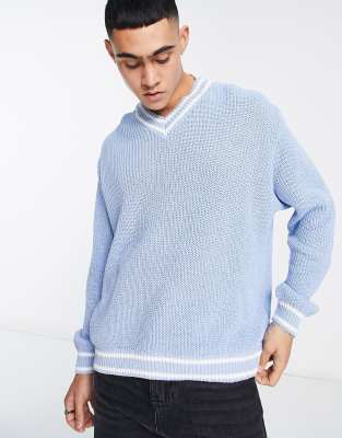ASOS DESIGN fisherman rib cricket jumper in light blue - ASOS Price Checker