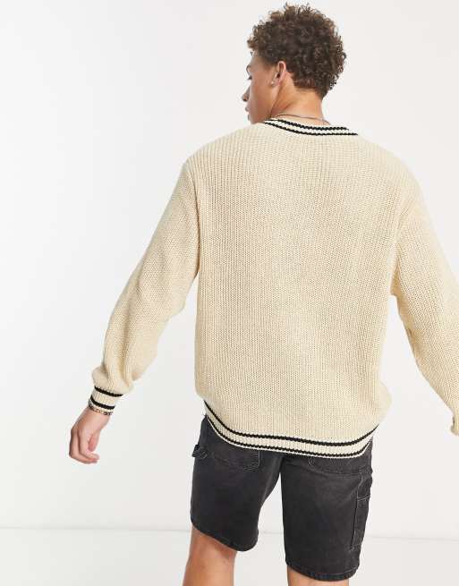 ASOS DESIGN fisherman rib cricket sweater in beige | ASOS