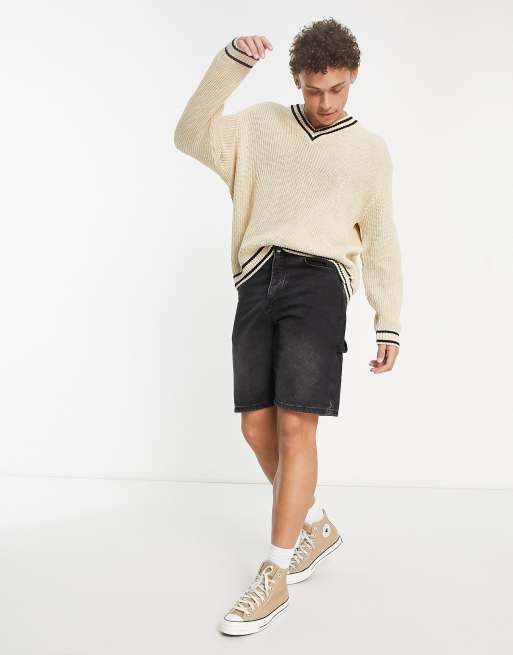 ASOS DESIGN fisherman rib cricket sweater in beige | ASOS