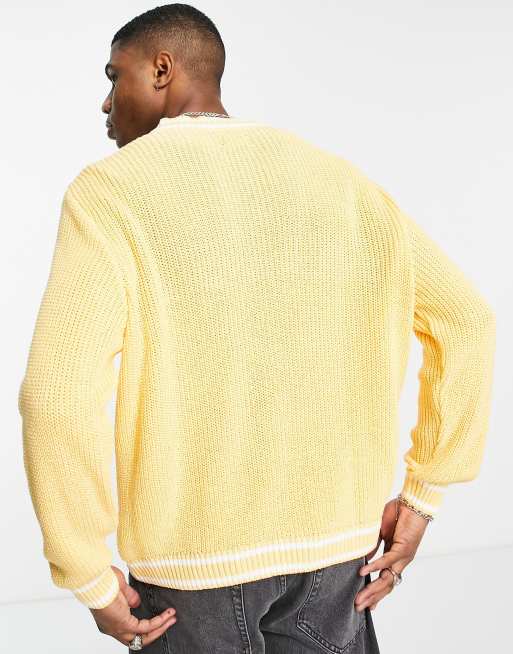 ASOS DESIGN fisherman rib cricket sweater in light yellow | ASOS