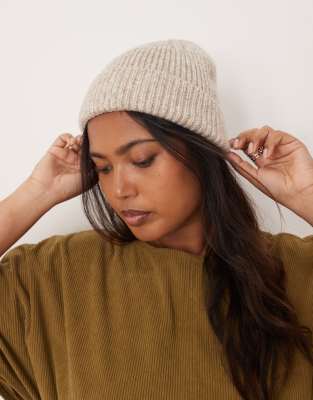 Asos Design Fisherman Rib Knit Beanie In Neutral