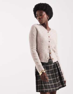 Asos Design Fisherman Rib Knit Cardigan With Raglan Detail In Neutral