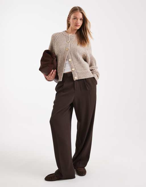ASOS DESIGN fisherman rib knit cardigan with raglan detail in oatmeal