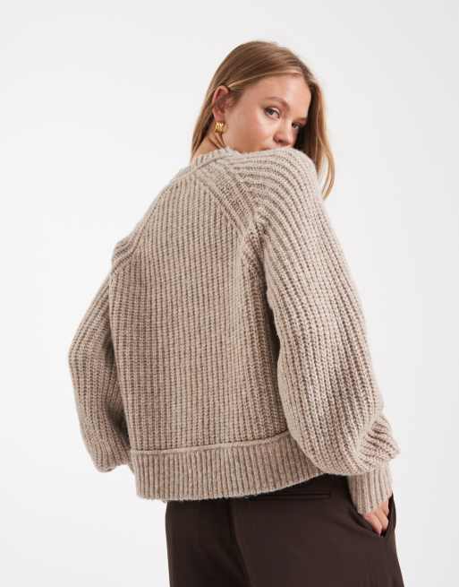 ASOS DESIGN fisherman rib knit cardigan with raglan detail