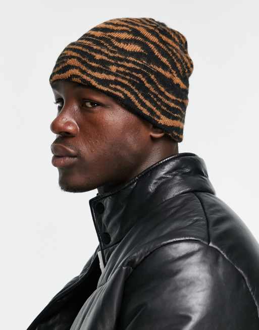 ASOS DESIGN fisherman beanie in brown leopard print