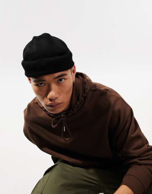 ASOS DESIGN fisherman ribbed beanie in black | ASOS